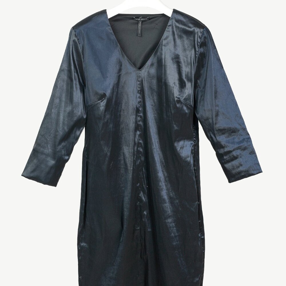 Sarah Pacini Midnight Metal Blue Stretch Size-Zip Midi Dress